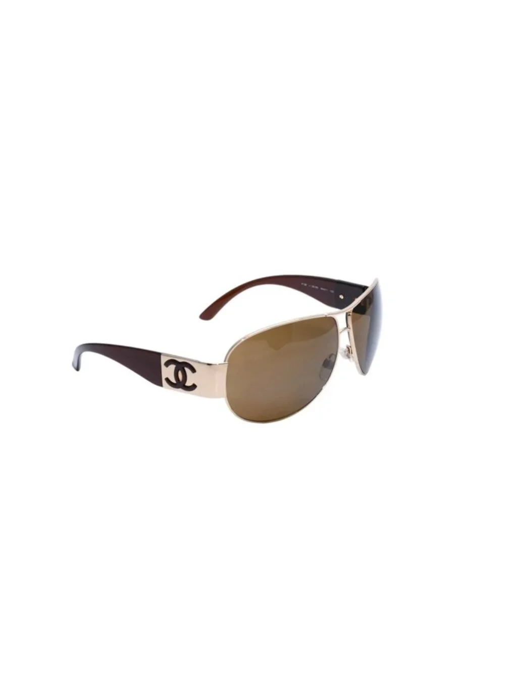 Chanel Aviator Sunglasses CC Logo Metal Frame Teardrop Brown Gold Eyewear